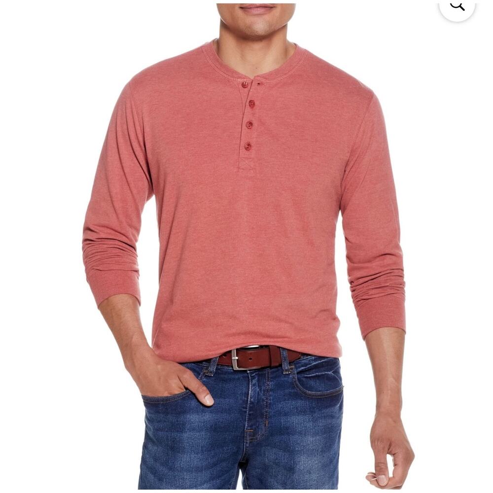 WP Weatherproof Salmon Orange Long Sleeve Henley, Men's Size L, NWT